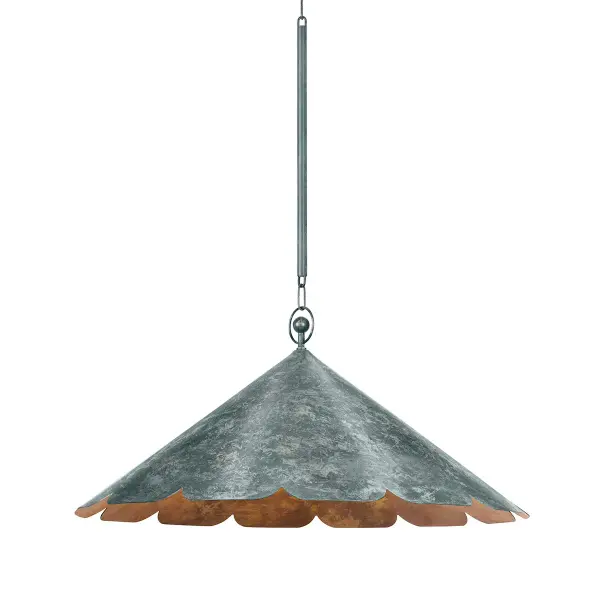 Folly Beach brings sculptural coastal charm with its Palmetto-inspired wavy silhouette and rich verdigris patina. The hand-crafted quality and generous 32-inch diameter make it a conversation-starting centerpiece for kitchens and dining spaces.