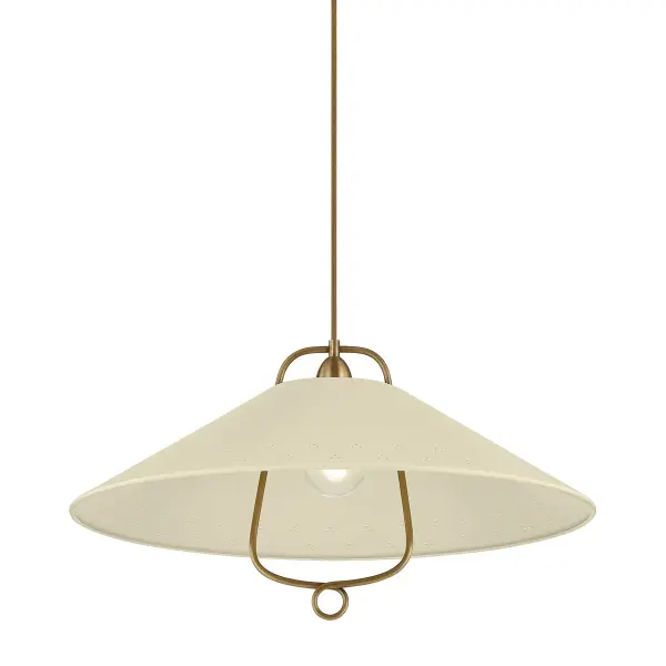 This Hudson Valley pendant combines historic bronze metalwork with a soft sand fabric shade for warm, diffused lighting. The transitional design bridges traditional and contemporary spaces with understated elegance.