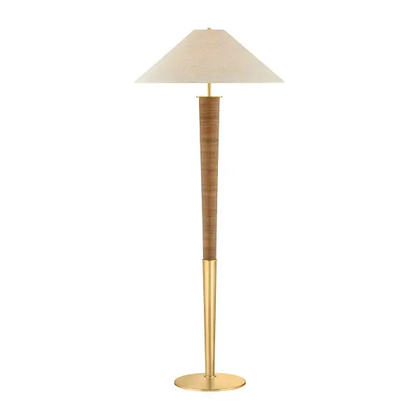The Bohicket floor lamp combines striking scale with natural materials for a sophisticated yet relaxed aesthetic. The rattan-wrapped brass base paired with a linen shade creates visual interest while maintaining versatility across design styles.