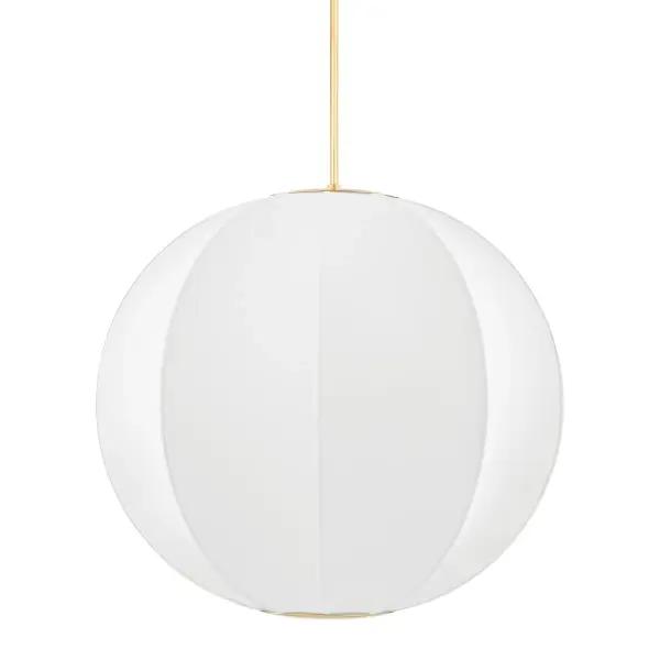 Jupiter makes a bold statement with its impressive 28-inch diameter and distinctive ringed canopy design. The white stretch fabric diffuses light beautifully while the aged brass frame adds warmth and sophistication.