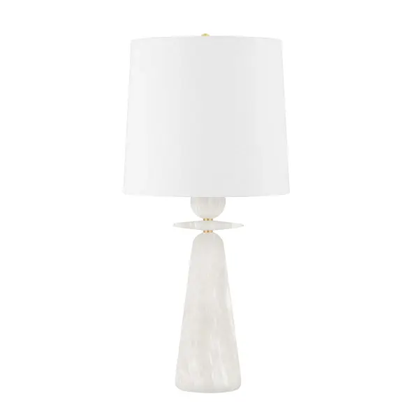 The Montgomery table lamp combines classic proportions with contemporary sensibility. Its aged brass finish and white linen shade create a sophisticated look that works in both traditional and modern settings.
