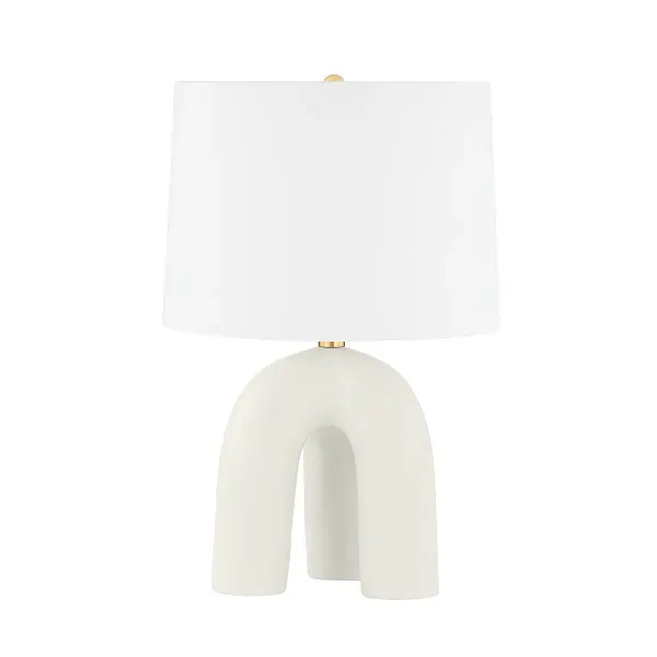This single-light table lamp combines aged brass metalwork with a soft satin ivory shade, creating a versatile accent piece that bridges traditional and contemporary aesthetics. Perfect for adding warm ambient lighting to bedrooms, living spaces, and offices.