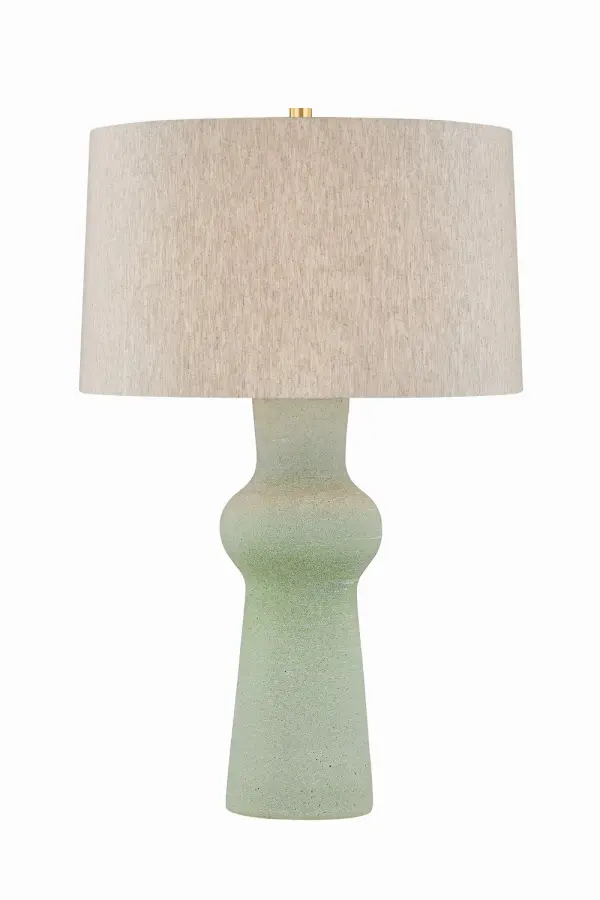 Grounded in quiet materiality, the Heathway table lamp pairs a sculptural ceramic base with a natural linen drum shade. The elongated silhouette is defined by a rounded contour and a Hazy Jade glaze that evokes a sense of calm. Finished with Aged Brass hardware, Heathway is suitably scaled for consoles, side tables, and reading corners. Due to the one-of-a-kind nature of the medium, exact colors and patterns may vary slightly from the image shown. Collection: Heathway Designer: Hudson Valley Lighting Finish: Aged Brass Glass: Natural Linen Width: 19.00" Height: 29.75" Weight: 9.92 lb Number of Bulbs: 1 Maximum Wattage: 15.00 W Bulb Type: A19 Bulb Base: E26 Medium Voltage: 120.00 V Material: Ceramic Country of Origin: VN Safety Listing: UL/cUL Safety Rating: Dry Switch: FULL RANGE DIMMER ON SOCKET Manufacturer Warranty: 1 Year Limited Manufacturer Spec Sheet Instructions