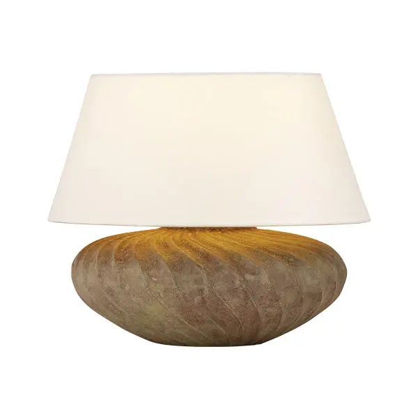 The Arlin family of table lamps pairs sculptural form with rich texture. Patterned metal bases feature a swirling motif that wraps each vessel shape, offered in two silhouettes: a fuller, more rounded form in Black Patina and a taller, generous form in Bronze Patina. A tapered off-white linen shade softens the look while echoing the lamps' curves, and Patina Brass hardware completes the design. Due to the one-of-a-kind nature of the medium, exact colors and patterns may vary slightly from the image shown. Collection: Arlin Designer: Hudson Valley Lighting Finish: Patina Brass Glass: Off White Linen Width: 18.00" Height: 15.75" Weight: 5.89 lb Number of Bulbs: 1 Maximum Wattage: 10.00 W Bulb Type: A15 Bulb Base: E26 Medium Voltage: 120.00 V Material: Ceramic Country of Origin: IN Safety Listing: UL, cETL Safety Rating: Dry Switch: ON/OFF SWITCH ON SOCKET Manufacturer Warranty: 1 Year Limited Manufacturer Spec Sheet Instructions