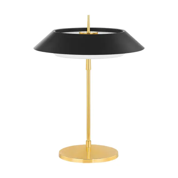 This Hudson Valley table lamp combines aged brass and soft black finishes for a refined transitional aesthetic. The three-light configuration provides ample illumination while maintaining an elegant profile suitable for residential and hospitality settings.