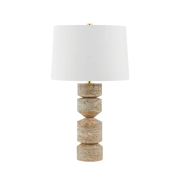 The Galeville brings natural stone elegance to modern interiors with its stacked travertine base and warm brass accents. Each piece is unique due to natural stone variations, making it a statement piece that bridges contemporary and organic design.