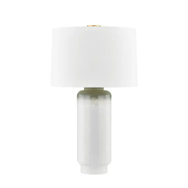 This Hudson Valley table lamp showcases a hand-glazed ceramic base with a distinctive meadow ombre finish that transitions beautifully from earth tones to lighter hues. The aged brass hardware adds warmth and sophistication, making it a versatile accent piece that bridges traditional and contemporary aesthetics.