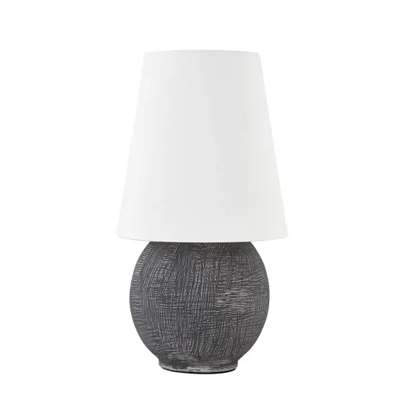 This Hudson Valley LED table lamp combines warm aged brass metalwork with elegant ceramic greystone accents, creating a refined transitional aesthetic. Energy-efficient LED technology provides quality illumination for reading and ambient lighting.