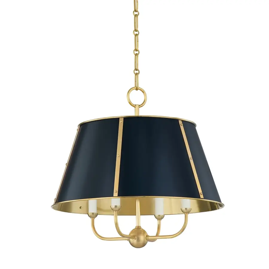 Hudson Valley Lighting Four Light Chandelier in Aged Brass with Darkest Blue - Image 1