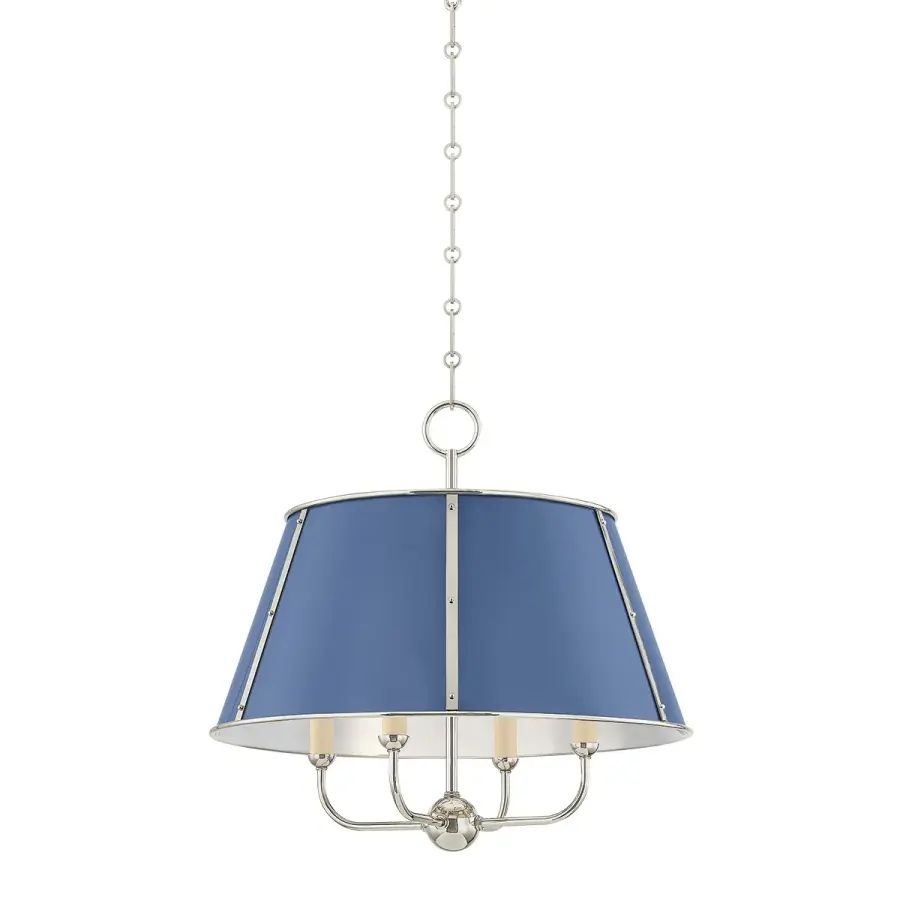 Hudson Valley Lighting Four Light Chandelier in Polished Nickel with Soft French Blue - Image 1