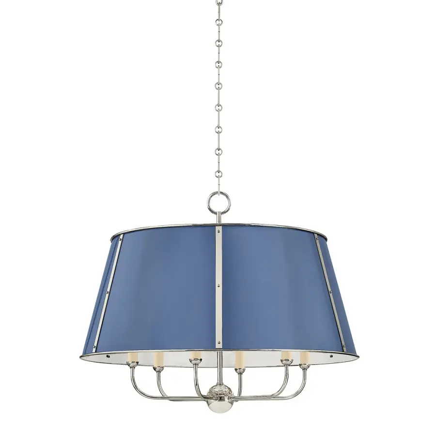 Hudson Valley Six Light Chandelier in Polished Nickel with Soft French Blue - Image 1
