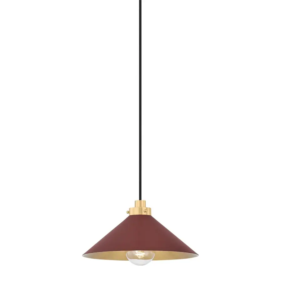 Hudson Valley Lighting One Light Pendant in Aged Brass with Soft Crimson Shade - Image 1