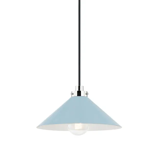 This Hudson Valley pendant combines polished nickel hardware with a unique blue bird glass shade, creating a refined focal point. The transitional design bridges traditional and contemporary aesthetics, making it versatile for various interiors.