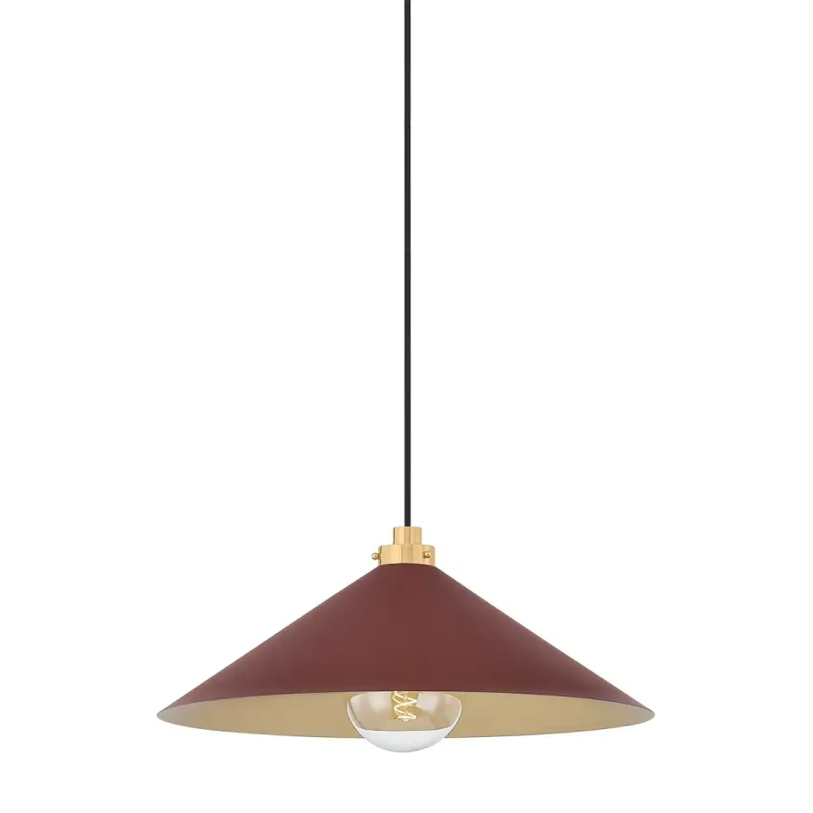 Hudson Valley Lighting One Light Pendant in Aged Brass with Soft Crimson Shade - Image 1