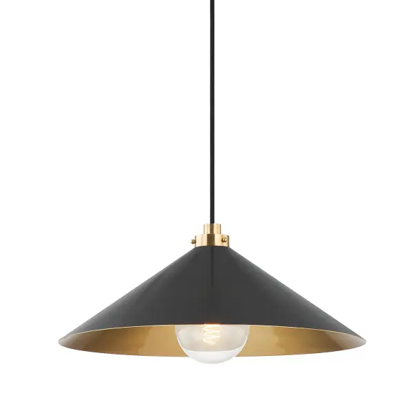 This Hudson Valley pendant combines aged brass and distressed bronze finishes for a refined transitional look. The single-light design offers focused illumination ideal for task areas or accent lighting in smaller spaces.
