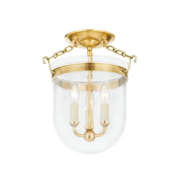 The Rousham modernizes classic bell jar styling with flowing glass, ribbed brass banding, and clean details. Its compact 12.75" diameter makes it ideal for smaller spaces needing sophisticated ambient lighting.