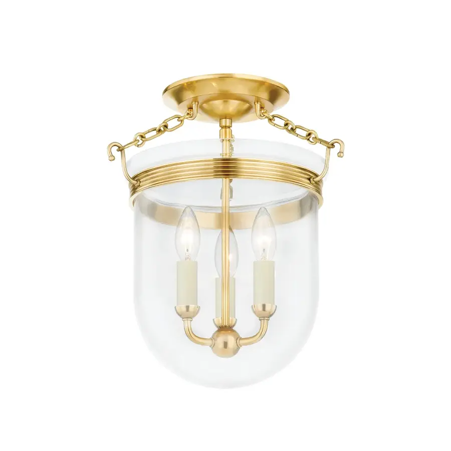 Rousham 3-Light Semi-Flush Mount in Aged Brass - Image 1