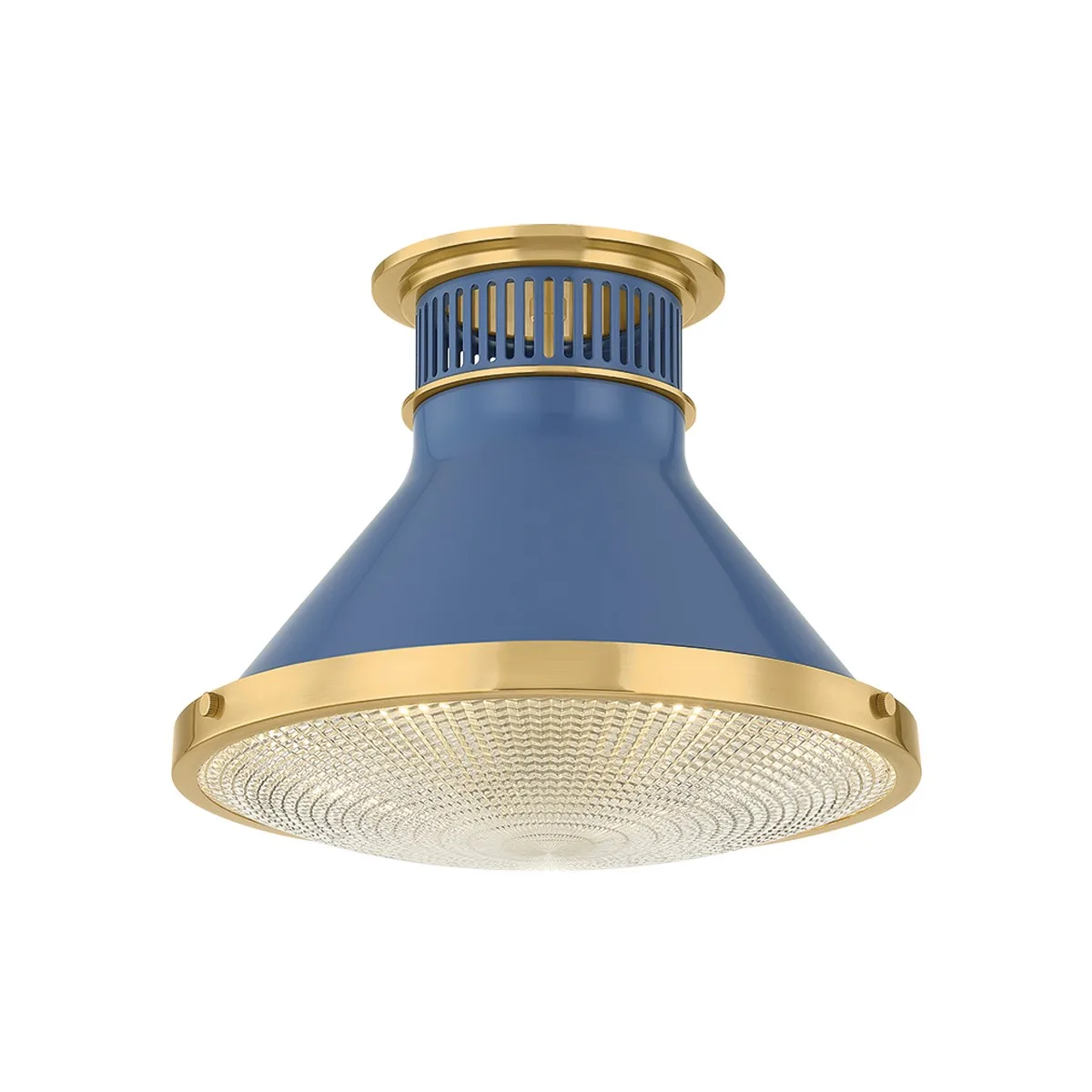 Highclere Small Flush Mount in Aged Brass with Soft French Blue