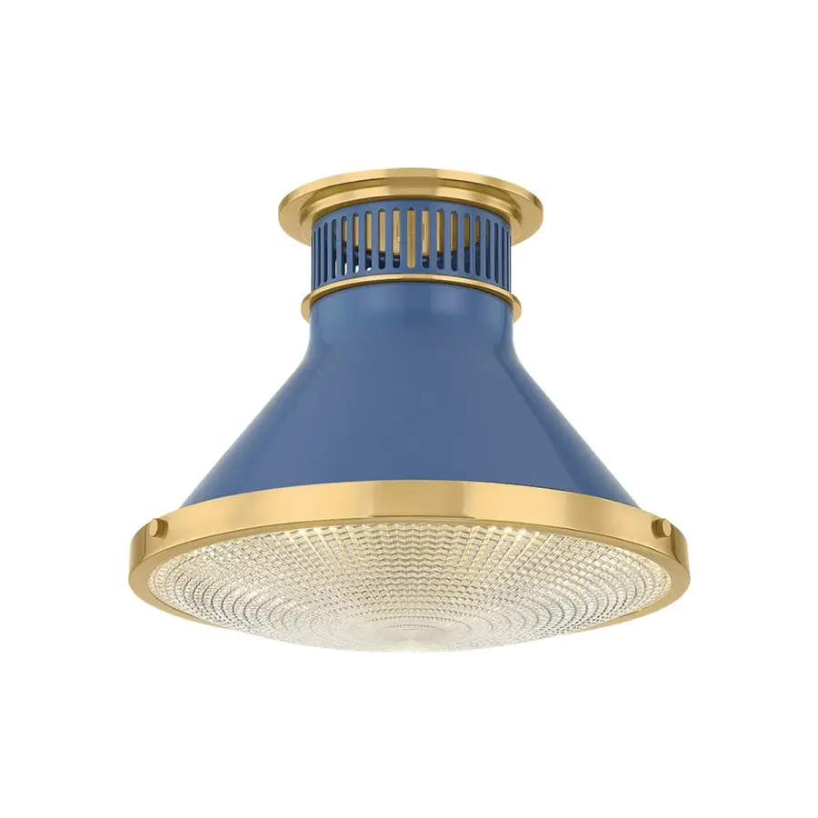 Highclere Small Flush Mount in Aged Brass with Soft French Blue - Image 1