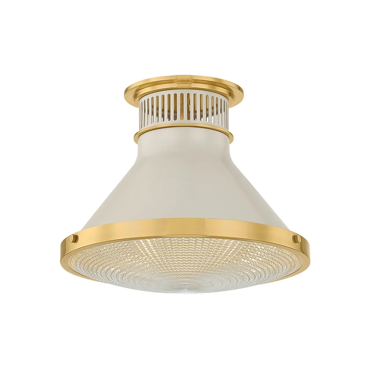 Highclere Small Flush Mount in Aged Brass with Off-White