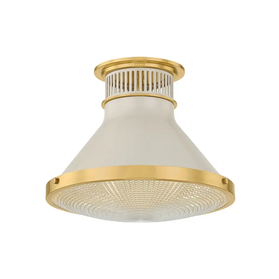 Highclere Small Flush Mount in Aged Brass with Off-White - Image 1