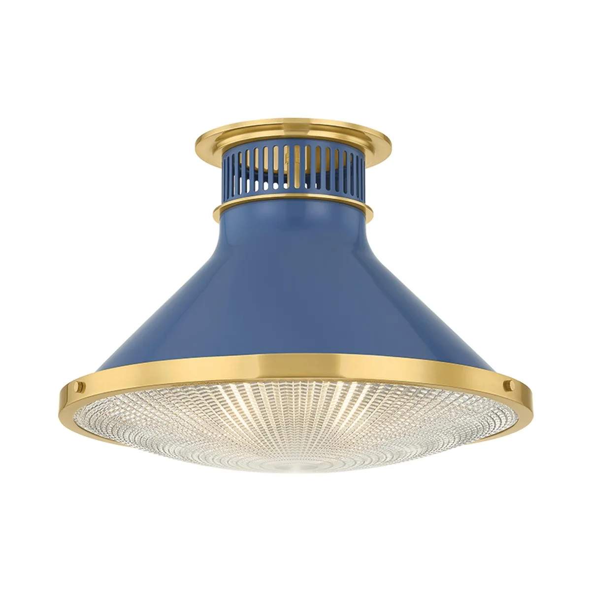 Highclere Large Flush Mount in Aged Brass with Soft French Blue