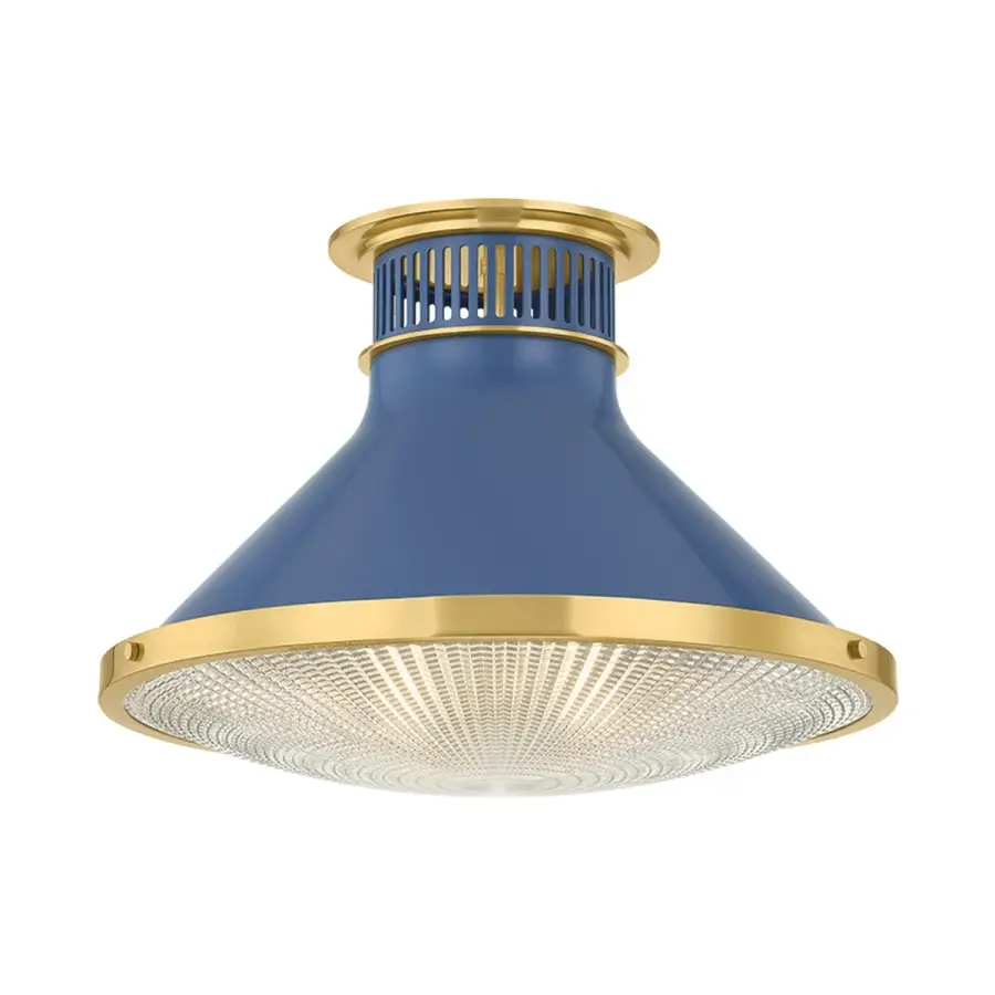 Highclere Large Flush Mount in Aged Brass with Soft French Blue - Image 1