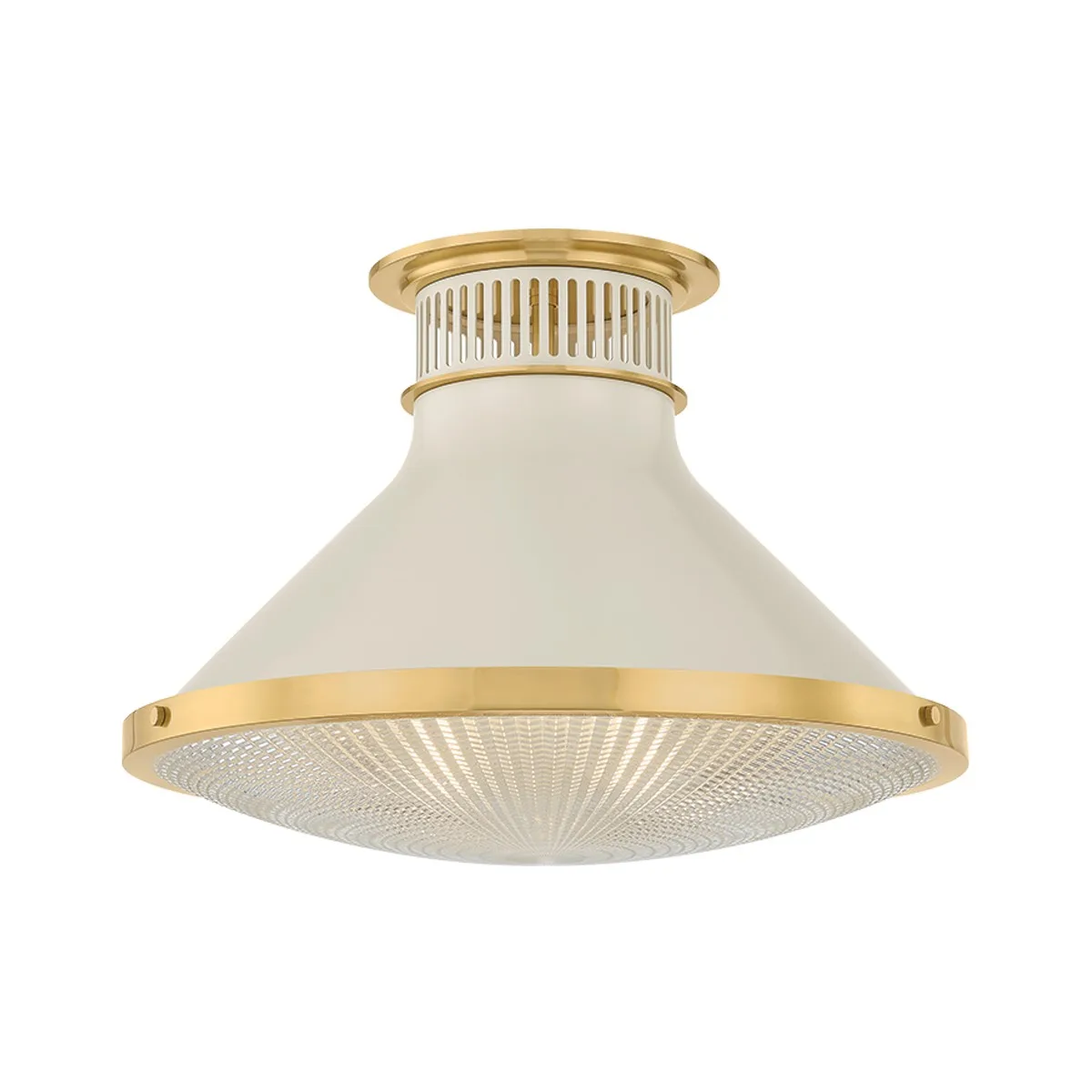 Highclere Large Flush Mount in Aged Brass with Off-White