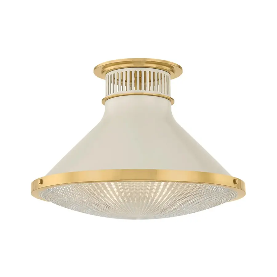 Highclere Large Flush Mount in Aged Brass with Off-White - Image 1