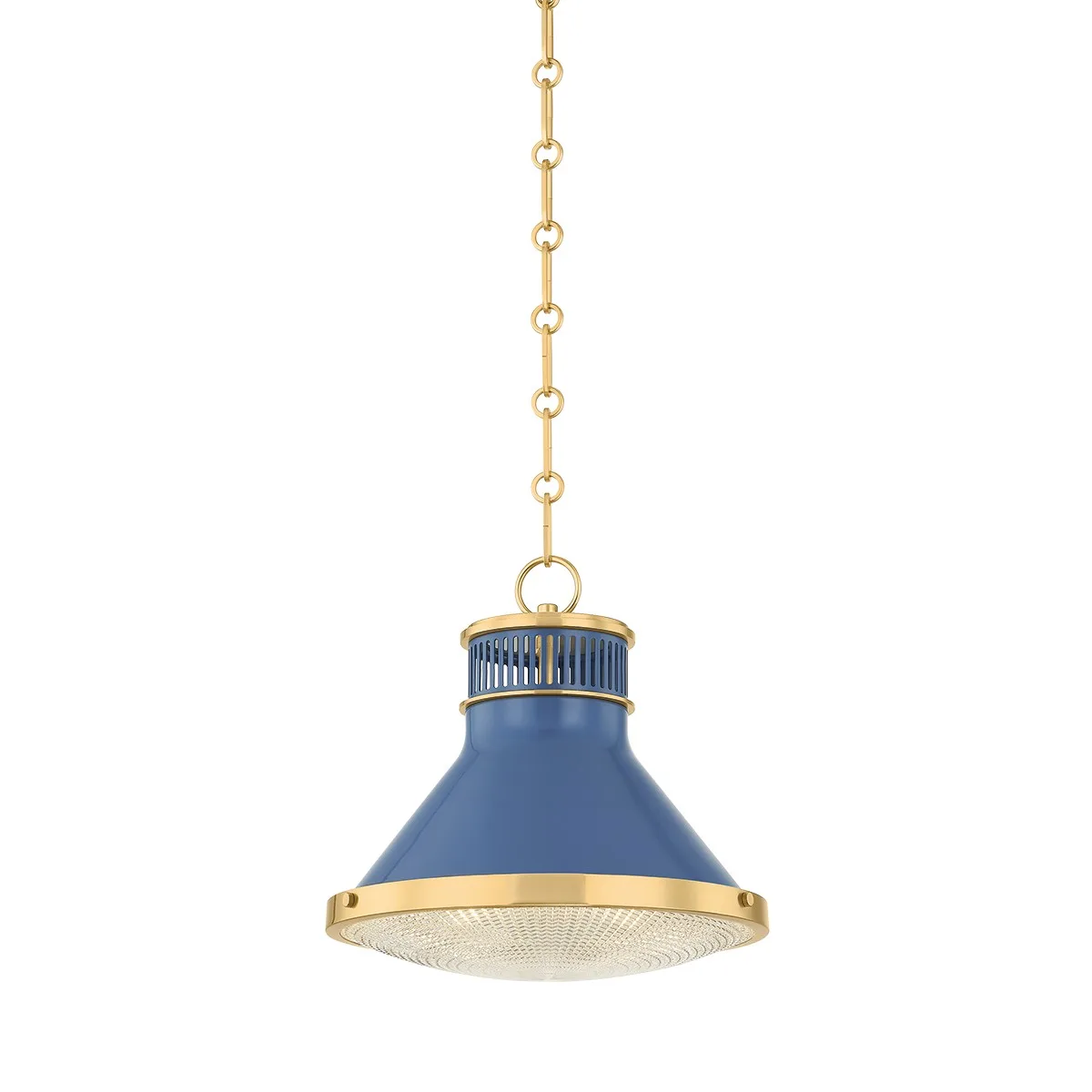 Highclere Small Pendant in Aged Brass with Soft French Blue