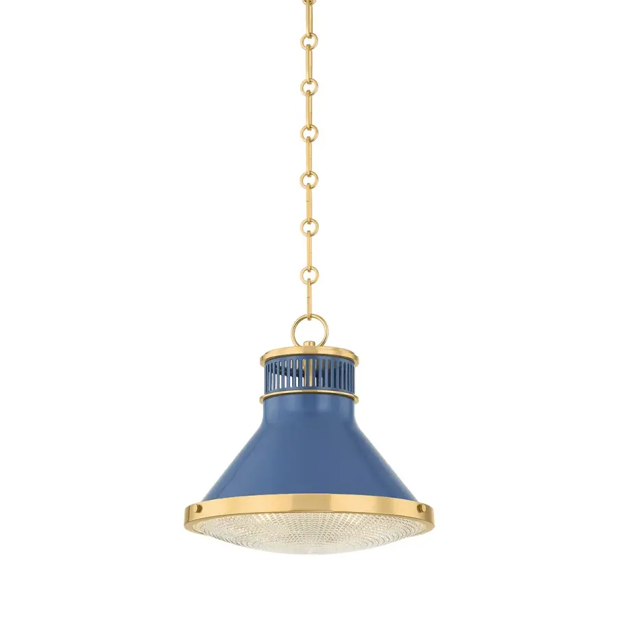 Highclere Small Pendant in Aged Brass with Soft French Blue - Image 1