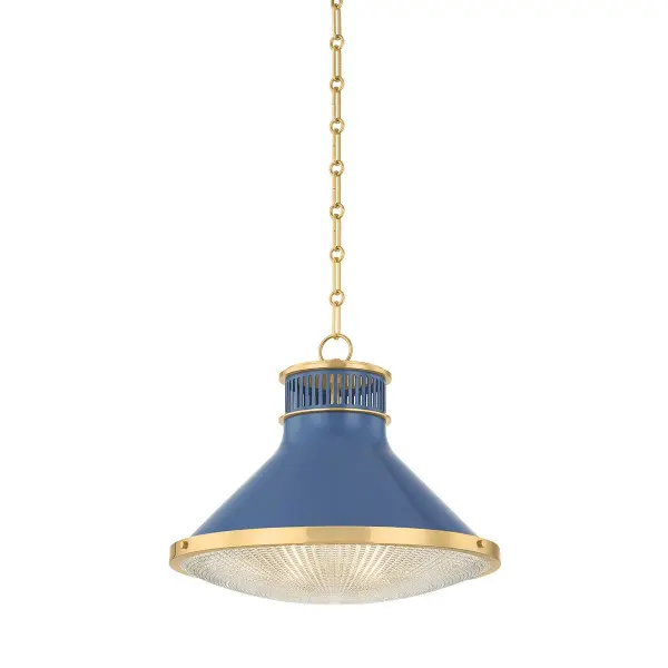 Highclere Large Pendant in Aged Brass with Soft French Blue - Image 1