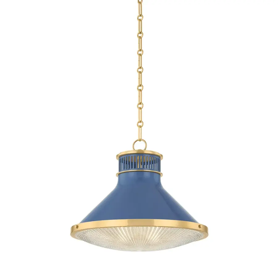 Highclere Large Pendant in Aged Brass with Soft French Blue - Image 1