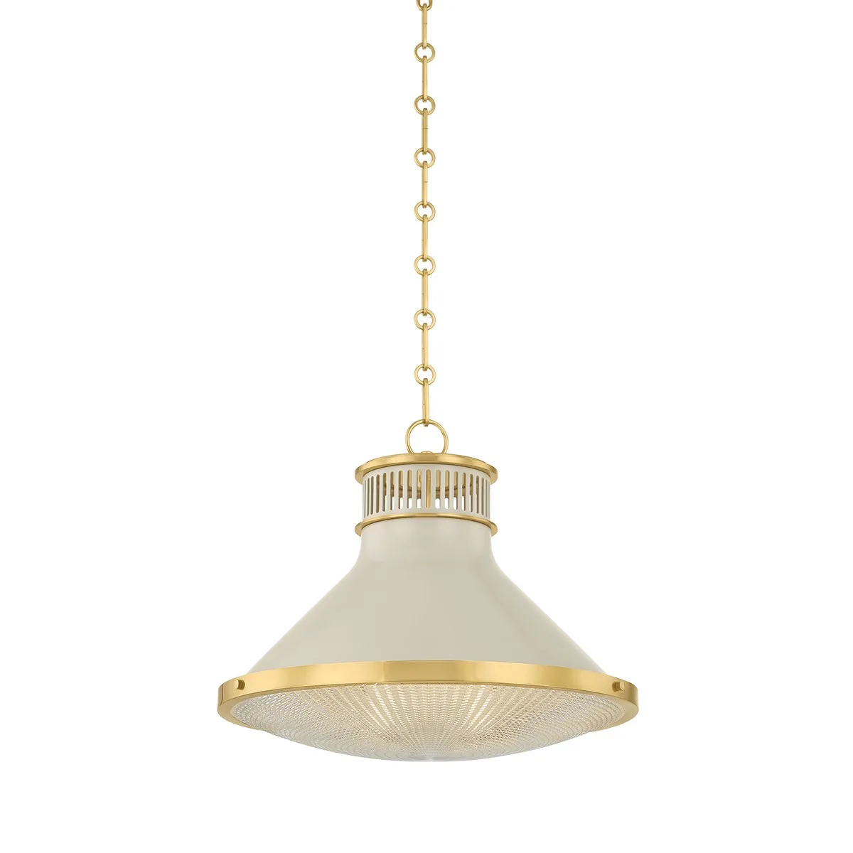 Highclere Large Pendant in Aged Brass with Off-White
