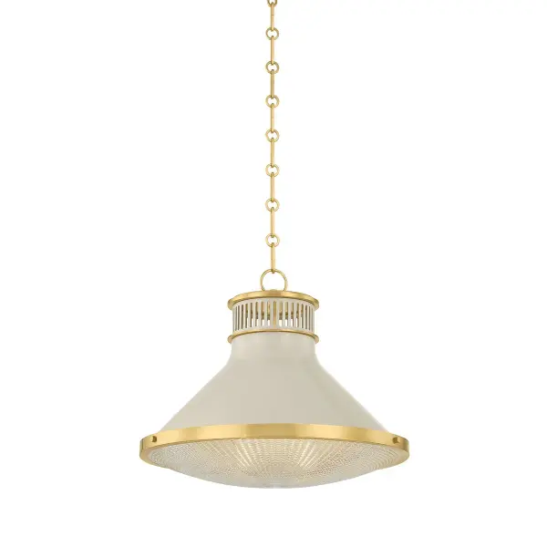 Highclere Large Pendant in Aged Brass with Off-White - Image 1