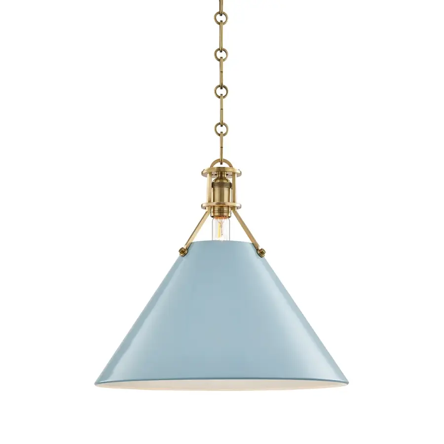 Hudson Valley Lighting One Light Pendant in Aged Brass with Blue Bird Shade - Image 1