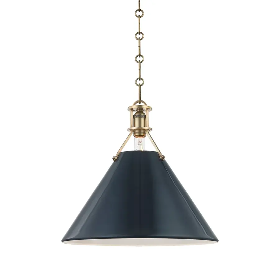 Hudson Valley Lighting One Light Pendant in Aged Brass with Darkest Blue - Image 1