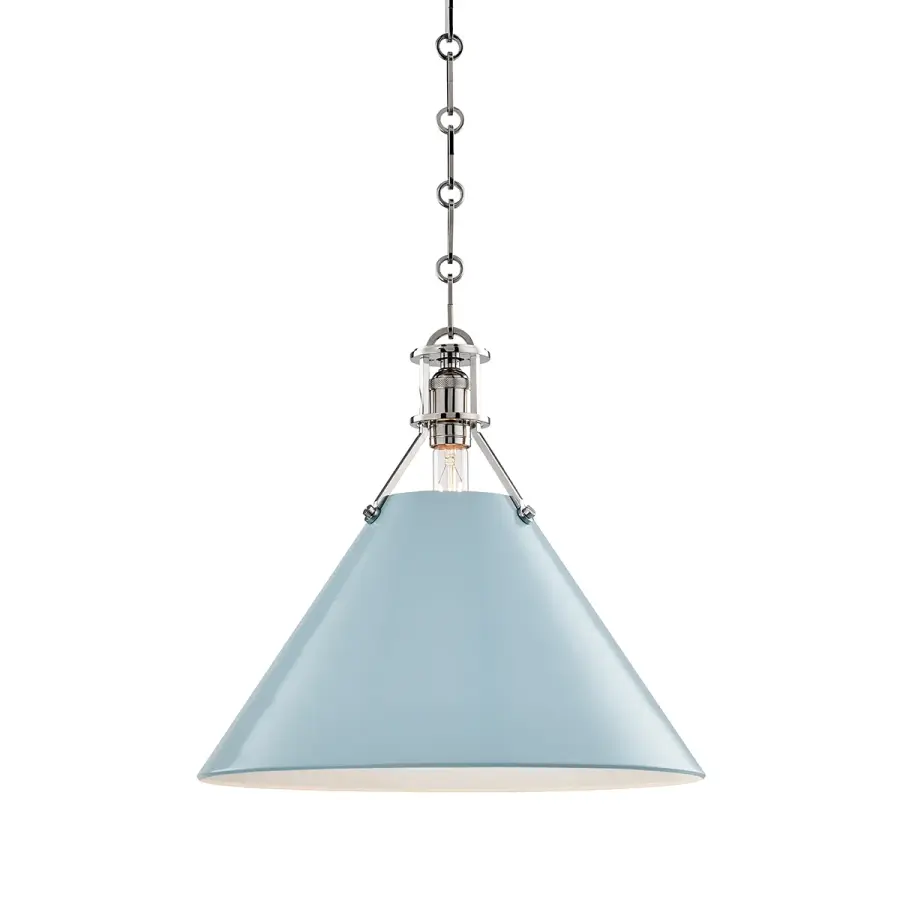 Hudson Valley Lighting One Light Pendant in Polished Nickel with Blue Bird Shade - Image 1