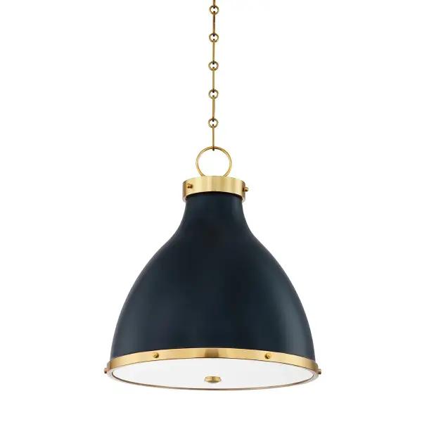 This elegant two-light pendant from Hudson Valley Lighting combines warm aged brass with striking darkest blue detailing, creating a refined focal point. The dual-light configuration provides balanced illumination while the premium finish adds depth and character to any space.