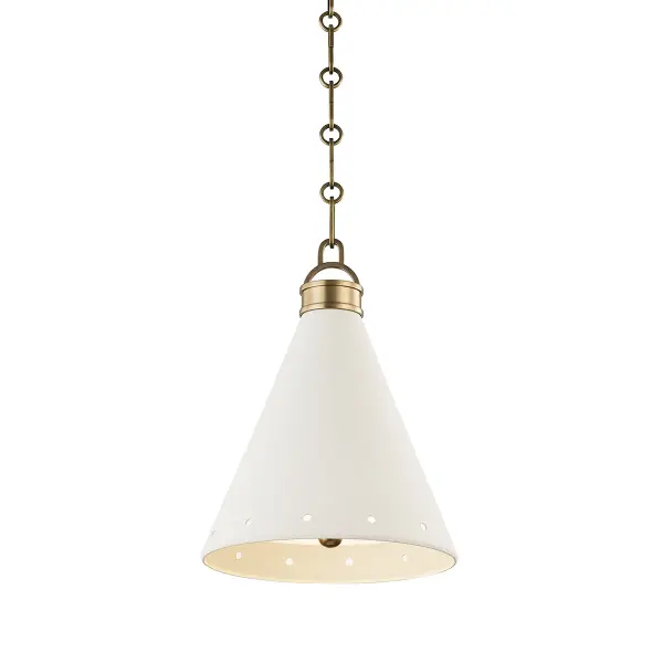 This Hudson Valley pendant combines aged brass metalwork with a white plaster shade for a sophisticated look that bridges traditional and contemporary styles. The warm brass finish adds richness while the plaster diffuses light beautifully.