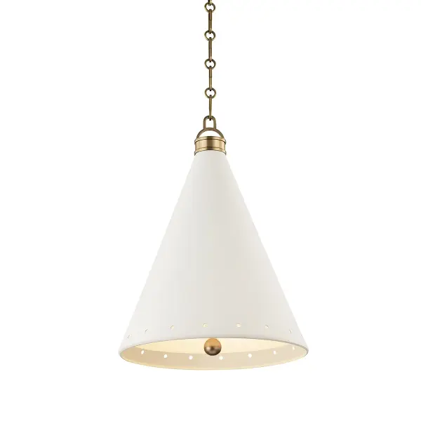 This Hudson Valley pendant combines aged brass metalwork with a white plaster shade for a sophisticated look that bridges traditional and contemporary styles. The warm brass finish adds richness while the plaster provides soft, diffused light.
