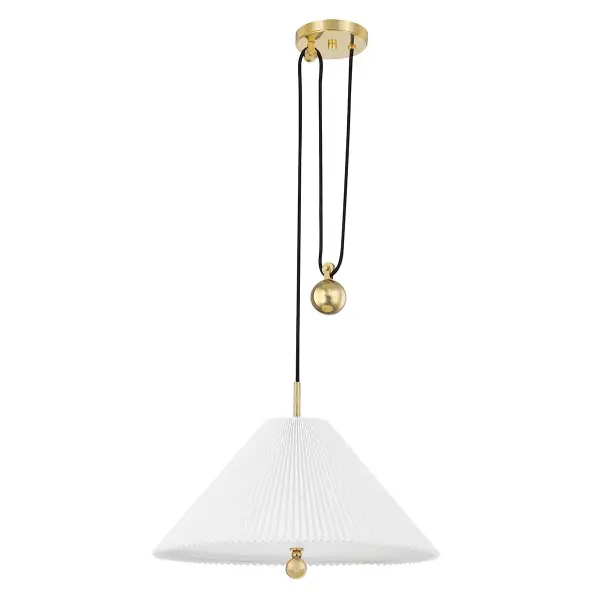 The Dorset pendant combines classic elegance with contemporary simplicity. Its 20.25-inch diameter and white linen shade provide soft, diffused lighting, while the aged brass finish adds warmth and sophistication to any space.