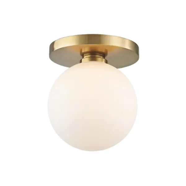 The Baird vanity light combines clean Scandinavian design with luxurious aged brass and oversized glass orbs. LED-lit diffused shades provide excellent task lighting while the graphic circular backplate adds modern sophistication.