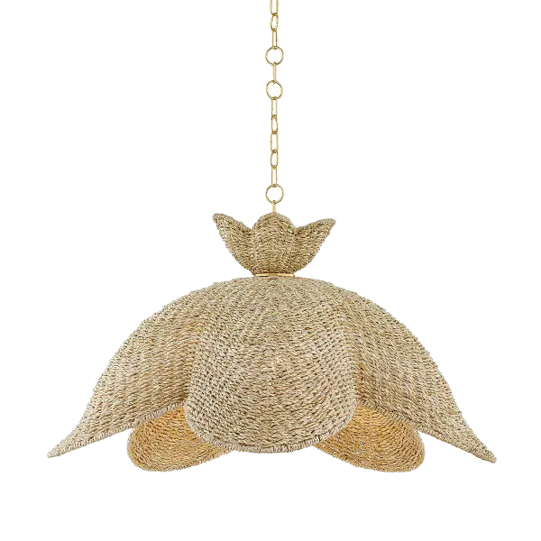 The Solie Pendant brings nature indoors with handcrafted palm leaf shades twisted into flower-shaped forms. Each piece showcases artisan expertise with uniform weaving that creates an upscale, tailored appearance while maintaining organic warmth.