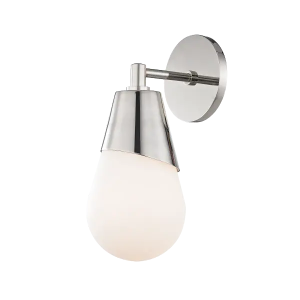 The Cora Wall Sconce features teardrop frosted glass bulbs on asymmetrical metal arms, creating a clean, modern aesthetic. Its versatile design works in multiple settings from bathrooms to hallways.