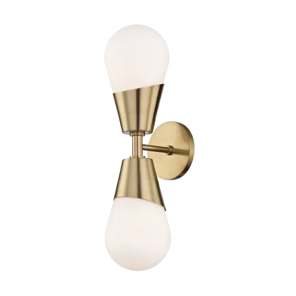 The Cora Wall Sconce features teardrop frosted glass bulbs on asymmetrical metal arms, creating a clean, modern aesthetic. Its versatile design works beautifully in bathrooms, hallways, and bedrooms.