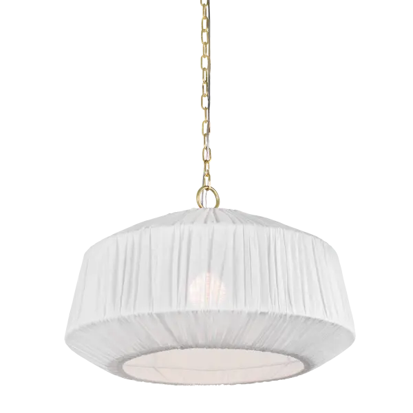 The Amanza pendant combines poetic beauty with practical design through its stretched linen shade and looped Aged Brass metalwork. Its abundant yet airy silhouette creates a neutral statement piece that complements various design schemes.