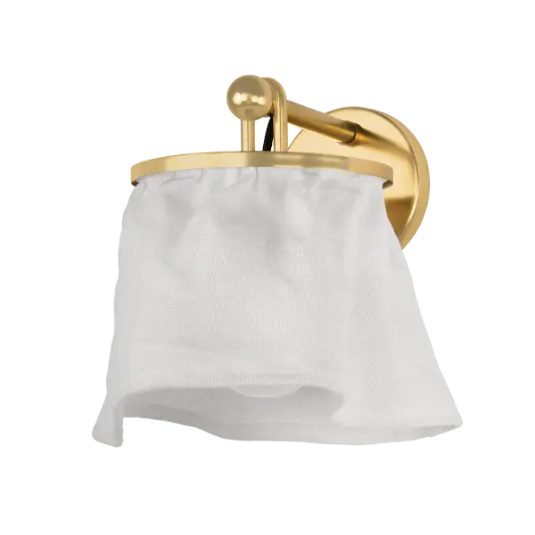 The Jalissa wall sconce blends Art Nouveau design with contemporary sensibility. Its U-shaped loop creates graphic visual interest while the natural linen shade adds warmth and texture, perfectly balancing structured metalwork with relaxed elegance.