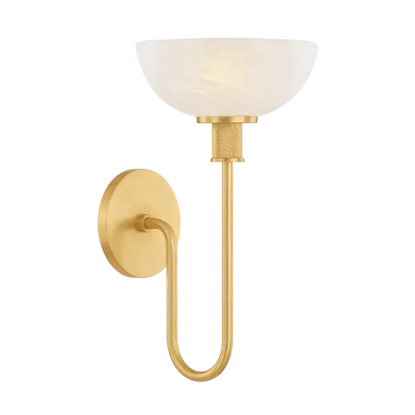 The Aster Wall Sconce beautifully blends Art Deco heritage with contemporary design. Its elongated J-shaped arm and blown cloud glass shade create stunning visual interest, while the knurled socket cup adds refined texture.