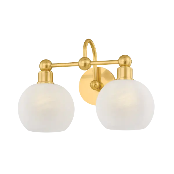 The Jerica bath light brings visual harmony through its continuous circular forms and decorative sphere details. Matte cloud glass globes provide soft, diffused illumination perfect for daily grooming routines. - alternate view